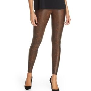 SPANX Brown Snake-Print Faux Leather Leggings